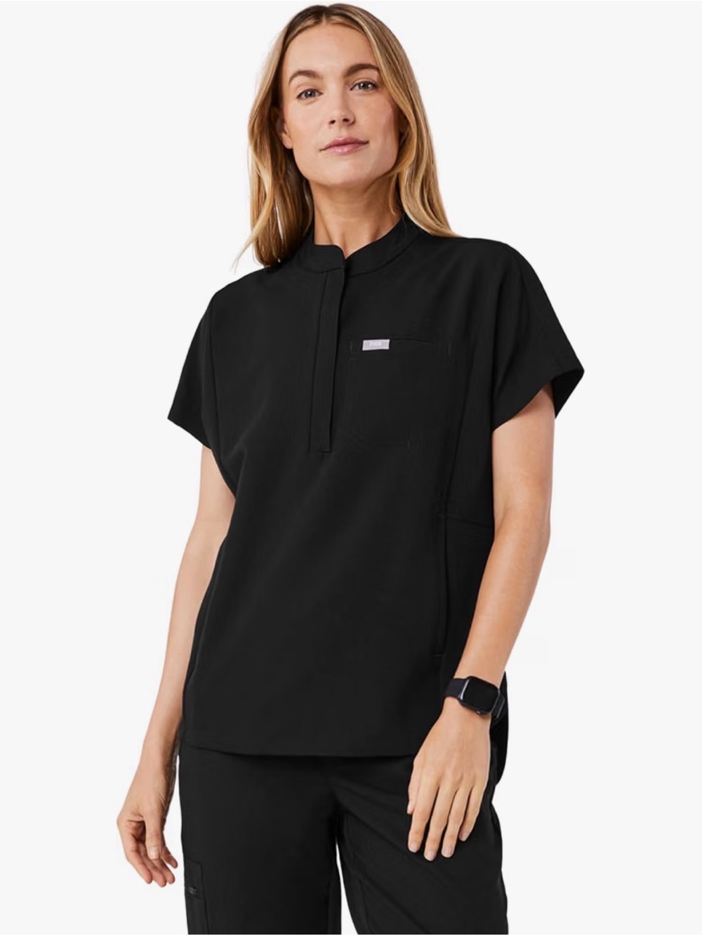 FIGS Montex Relaxed Fit Mock Neck Scrub Top Black Tech Collection Medium M
